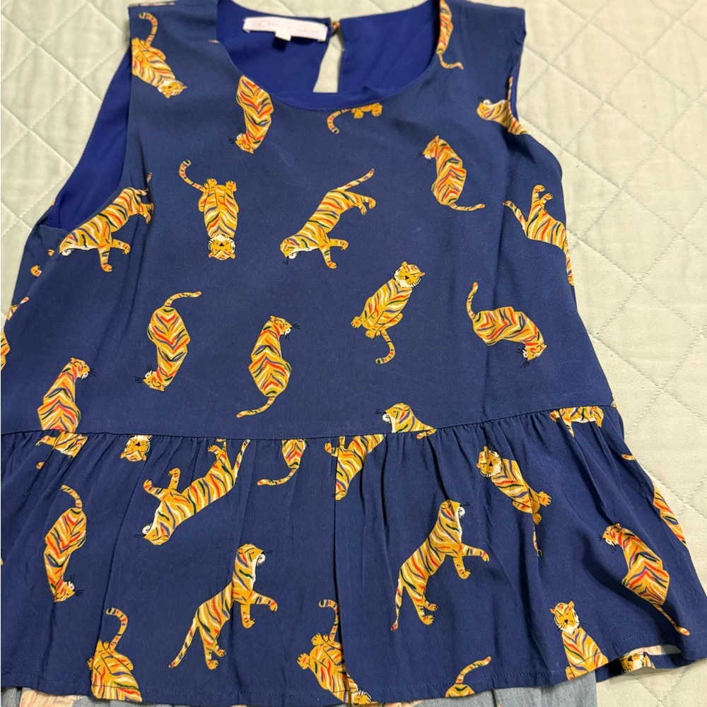 Corey Lynn Calter Kids Navy Tiger Print Top